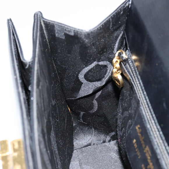 Salvatore Ferragamo Gancini Hand Bag Leather Black Gold Auth 155625