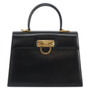 Salvatore Ferragamo Gancini Hand Bag Leather Black Gold Auth 155625-13