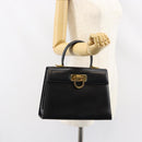 Salvatore Ferragamo Gancini Hand Bag Leather Black Gold Auth 155625-23