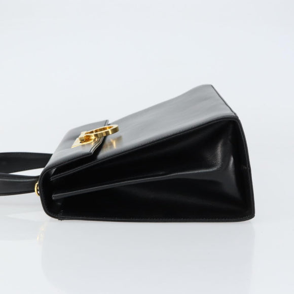 Salvatore Ferragamo Gancini Hand Bag Leather Black Gold Auth 155625