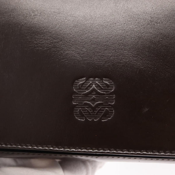 LOEWE Anagram Shoulder Bag Leather Brown Gold Auth 155627