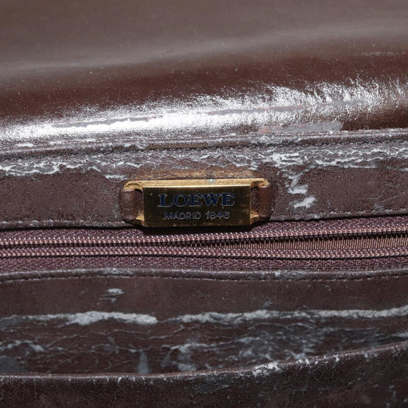 LOEWE Anagram Shoulder Bag Leather Brown Gold Auth 155627