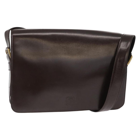 LOEWE Anagram Shoulder Bag Leather Brown Gold Auth 155627
