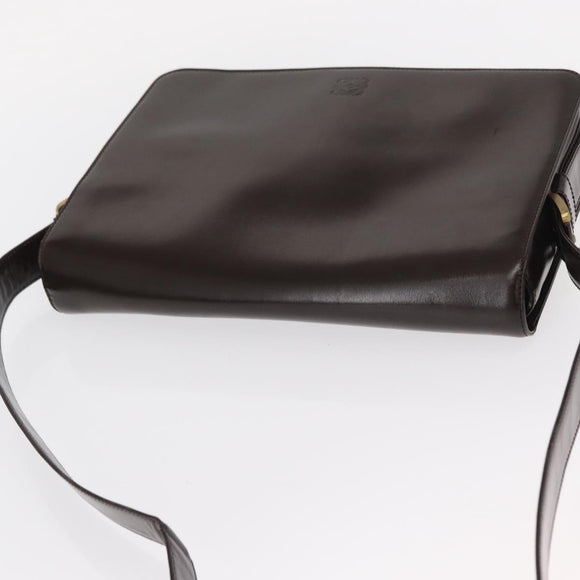 LOEWE Anagram Shoulder Bag Leather Brown Gold Auth 155627