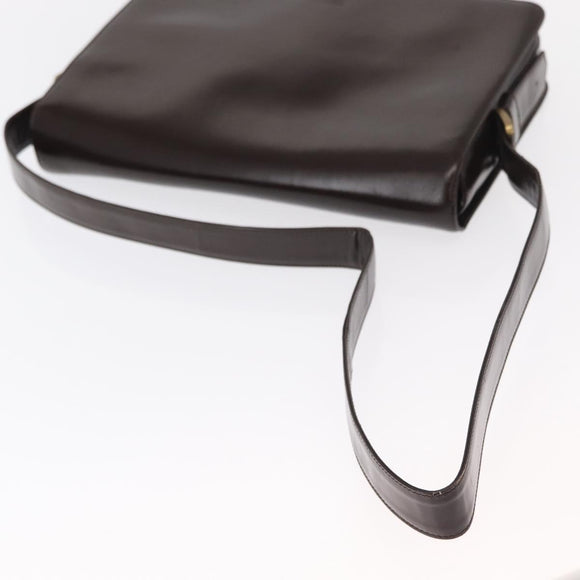 LOEWE Anagram Shoulder Bag Leather Brown Gold Auth 155627