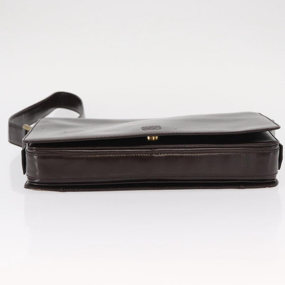 LOEWE Anagram Shoulder Bag Leather Brown Gold Auth 155627