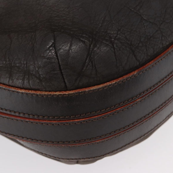 LOEWE Shoulder Bag Leather Brown Silver Auth 155631