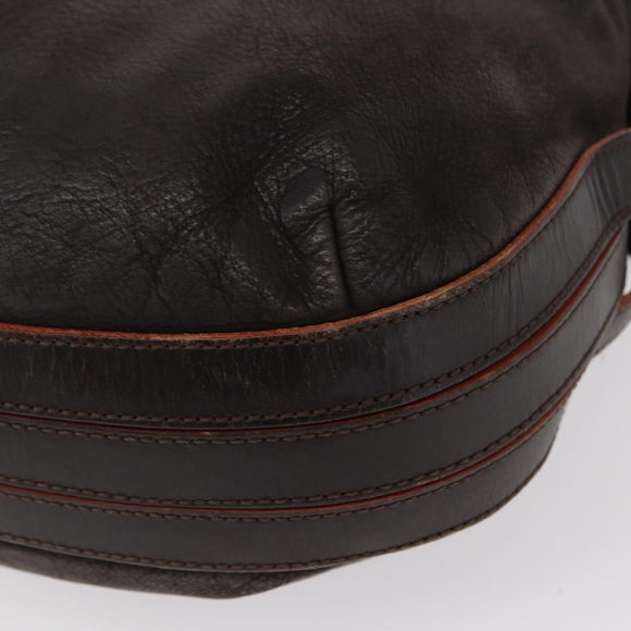 LOEWE Shoulder Bag Leather Brown Silver Auth 155631