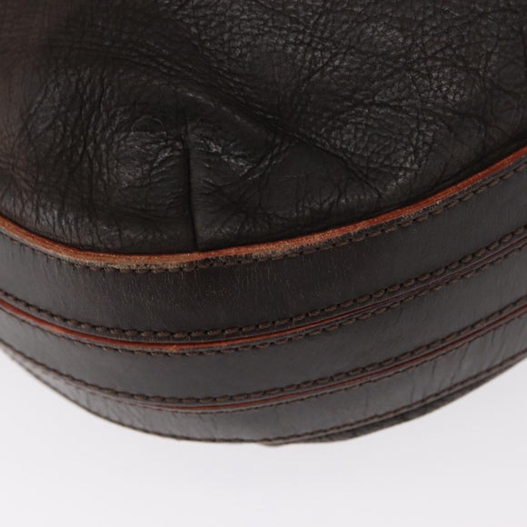 LOEWE Shoulder Bag Leather Brown Silver Auth 155631