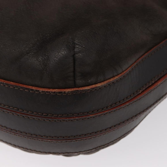 LOEWE Shoulder Bag Leather Brown Silver Auth 155631