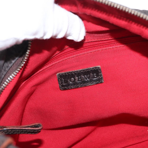 LOEWE Shoulder Bag Leather Brown Silver Auth 155631