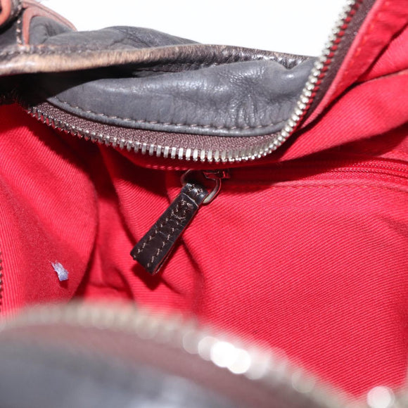 LOEWE Shoulder Bag Leather Brown Silver Auth 155631