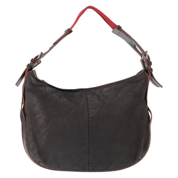 LOEWE Shoulder Bag Leather Brown Silver Auth 155631