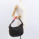 LOEWE Shoulder Bag Leather Brown Silver Auth 155631-22