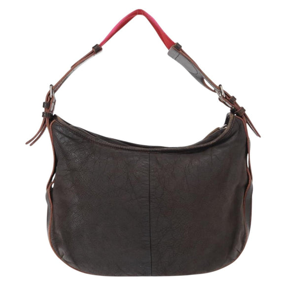 LOEWE Shoulder Bag Leather Brown Silver Auth 155631