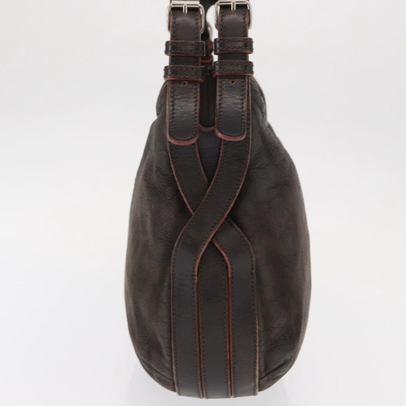 LOEWE Shoulder Bag Leather Brown Silver Auth 155631