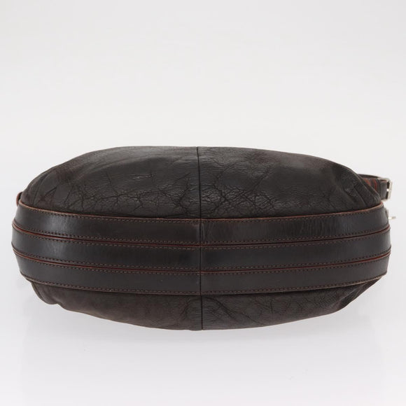 LOEWE Shoulder Bag Leather Brown Silver Auth 155631