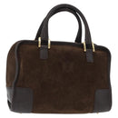 LOEWE Anagram Americana 28 Hand Bag Suede Leather Brown Gold Auth 155632-1