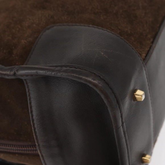 LOEWE Anagram Americana 28 Hand Bag Suede Leather Brown Gold Auth 155632