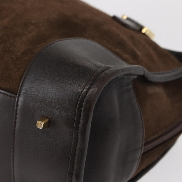 LOEWE Anagram Americana 28 Hand Bag Suede Leather Brown Gold Auth 155632