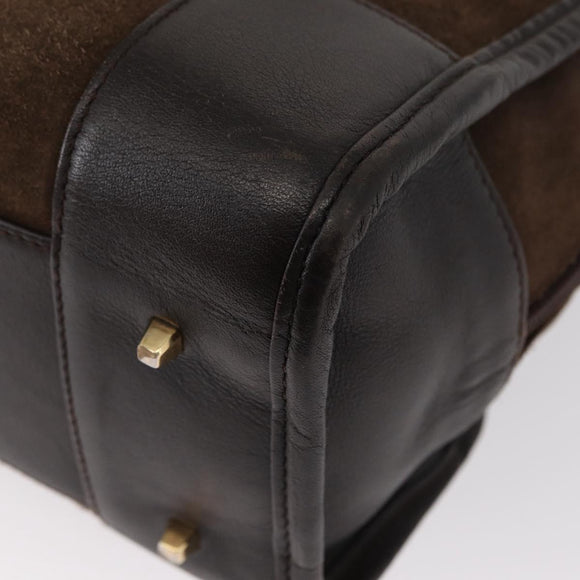 LOEWE Anagram Americana 28 Hand Bag Suede Leather Brown Gold Auth 155632