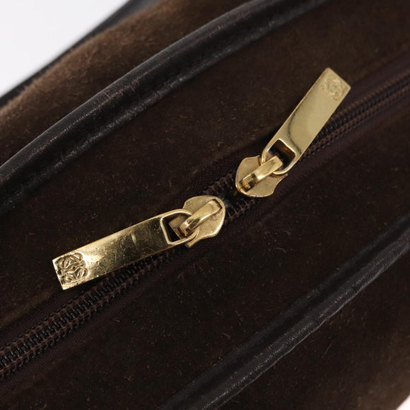 LOEWE Anagram Americana 28 Hand Bag Suede Leather Brown Gold Auth 155632