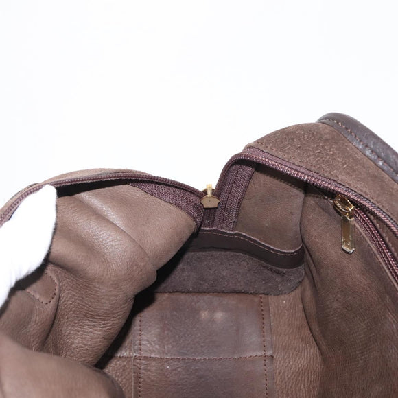 LOEWE Anagram Americana 28 Hand Bag Suede Leather Brown Gold Auth 155632