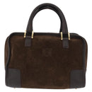 LOEWE Anagram Americana 28 Hand Bag Suede Leather Brown Gold Auth 155632-13