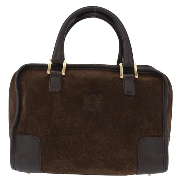 LOEWE Anagram Americana 28 Hand Bag Suede Leather Brown Gold Auth 155632