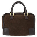 LOEWE Anagram Americana 28 Hand Bag Suede Leather Brown Gold Auth 155632-2