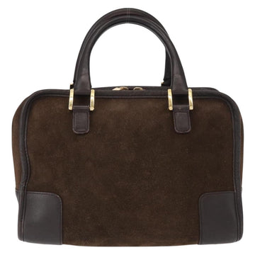 LOEWE Anagram Americana 28 Hand Bag Suede Leather Brown Gold Auth 155632 - 0