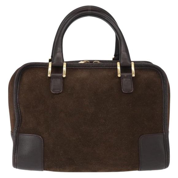 LOEWE Anagram Americana 28 Hand Bag Suede Leather Brown Gold Auth 155632