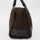 LOEWE Anagram Americana 28 Hand Bag Suede Leather Brown Gold Auth 155632-3