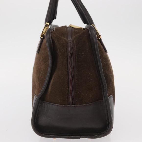 LOEWE Anagram Americana 28 Hand Bag Suede Leather Brown Gold Auth 155632