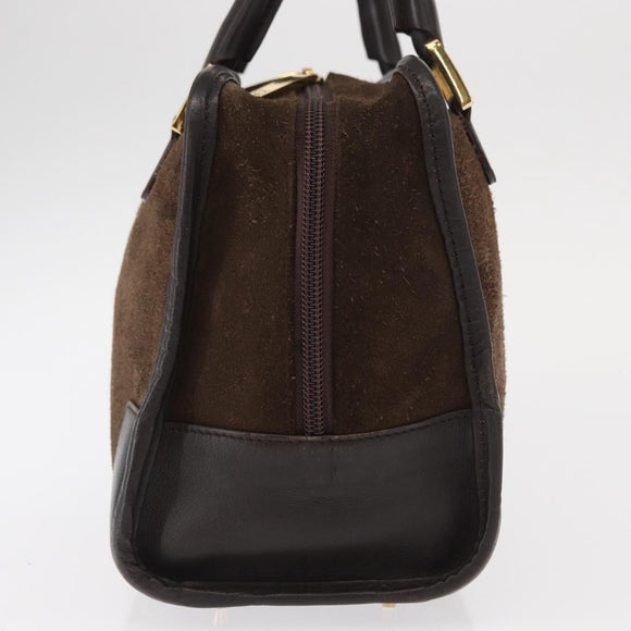 LOEWE Anagram Americana 28 Hand Bag Suede Leather Brown Gold Auth 155632