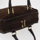 LOEWE Anagram Americana 28 Hand Bag Suede Leather Brown Gold Auth 155632-6