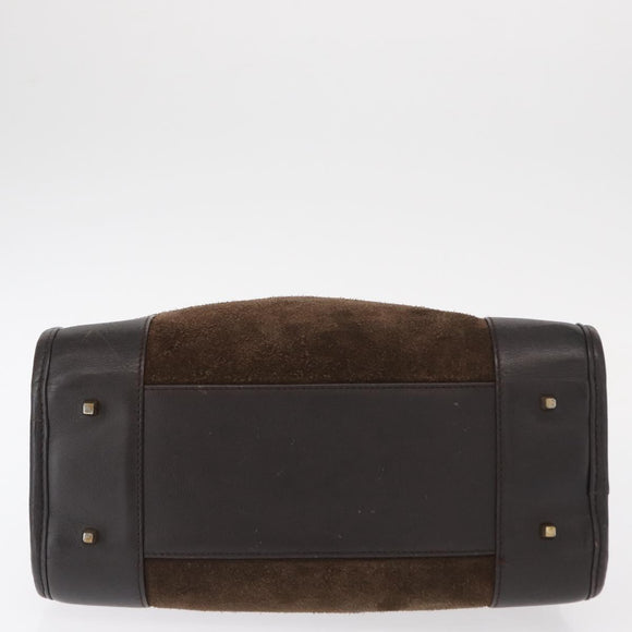 LOEWE Anagram Americana 28 Hand Bag Suede Leather Brown Gold Auth 155632