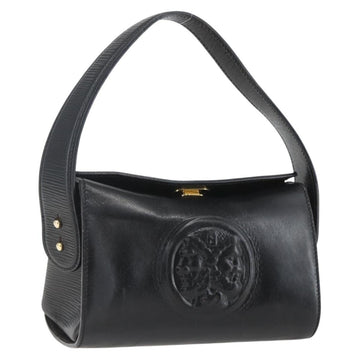 FENDI Hand Bag Leather Black Gold Auth 155633