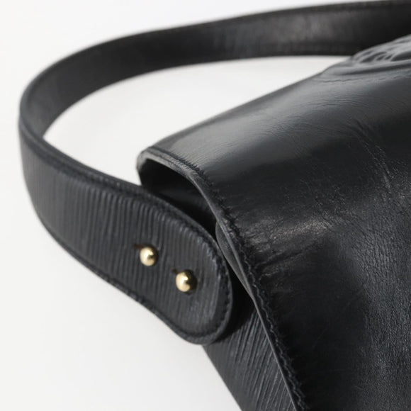 FENDI Hand Bag Leather Black Gold Auth 155633