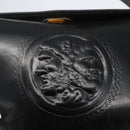 FENDI Hand Bag Leather Black Gold Auth 155633-14