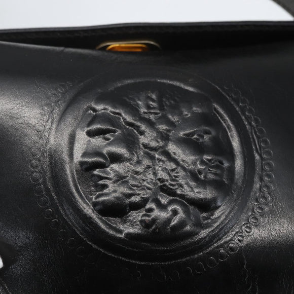 FENDI Hand Bag Leather Black Gold Auth 155633