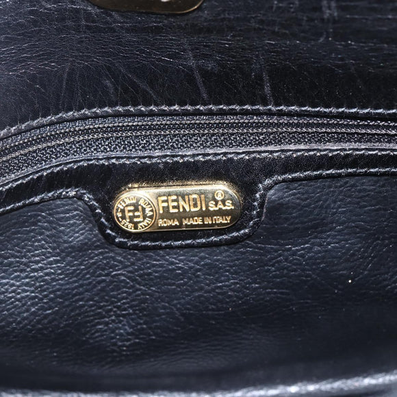 FENDI Hand Bag Leather Black Gold Auth 155633