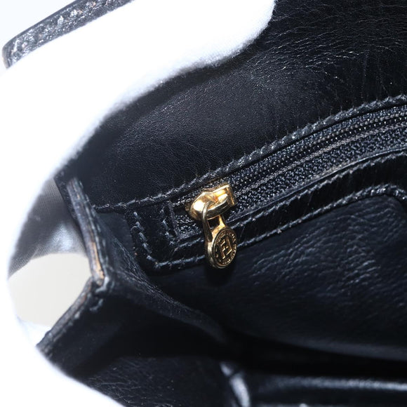 FENDI Hand Bag Leather Black Gold Auth 155633