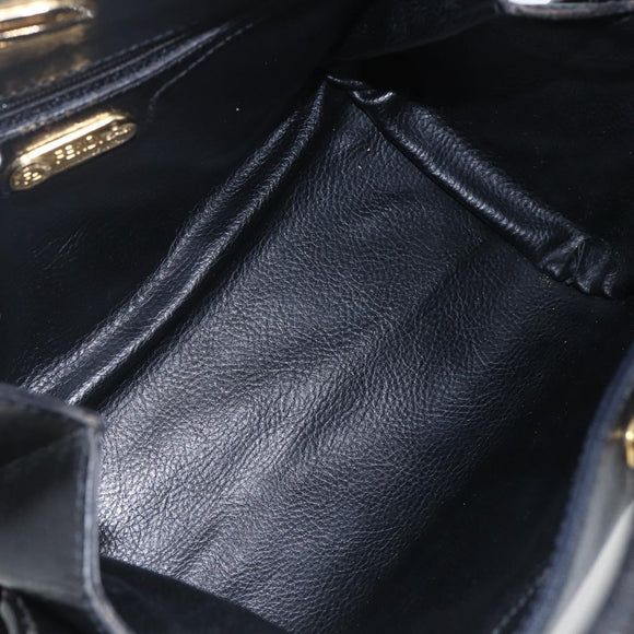 FENDI Hand Bag Leather Black Gold Auth 155633
