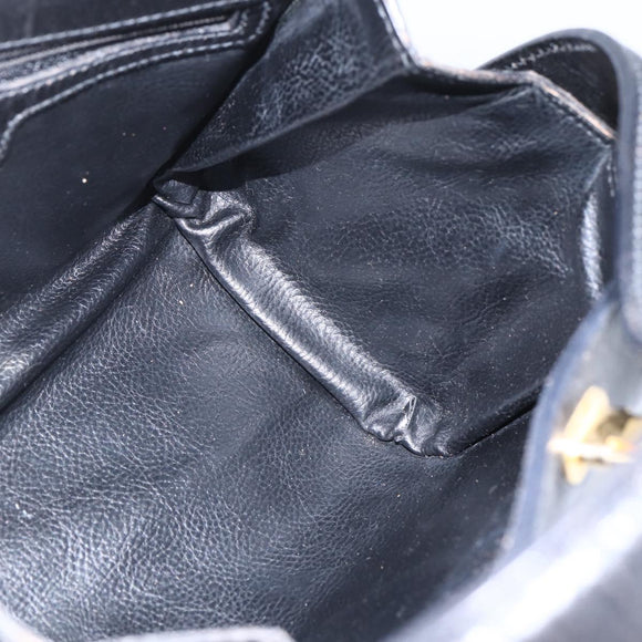 FENDI Hand Bag Leather Black Gold Auth 155633