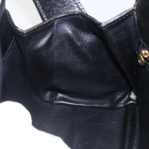 FENDI Hand Bag Leather Black Gold Auth 155633