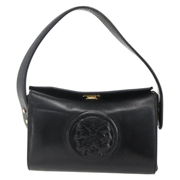 FENDI Hand Bag Leather Black Gold Auth 155633 - 0