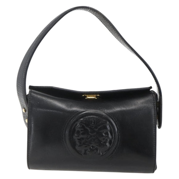 FENDI Hand Bag Leather Black Gold Auth 155633