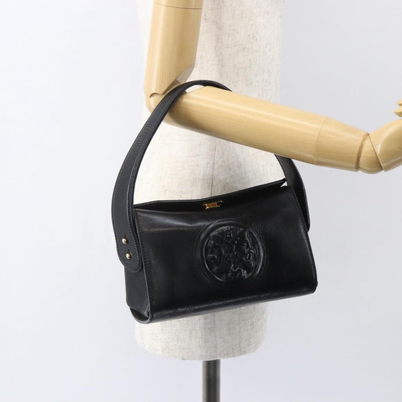 FENDI Hand Bag Leather Black Gold Auth 155633