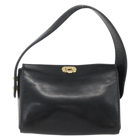 FENDI Hand Bag Leather Black Gold Auth 155633
